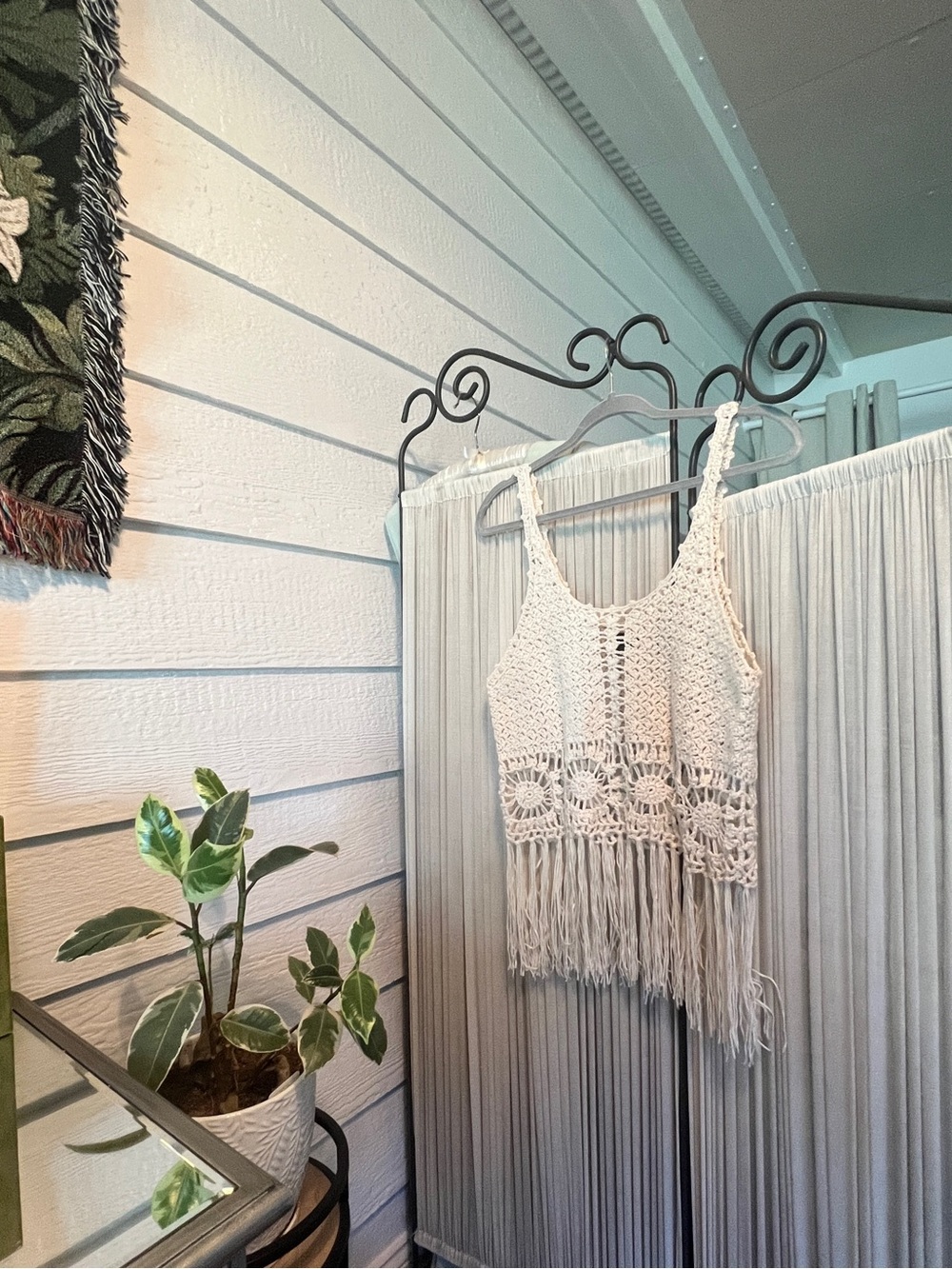 Forever 21 Cream Crochet Fringe Tank Top